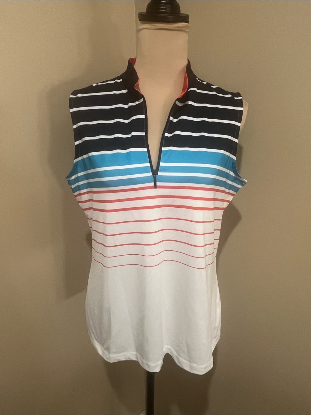 Tail White Label Sleeveless Zip Golf Polo - Black, Blue, White, Coral, Large